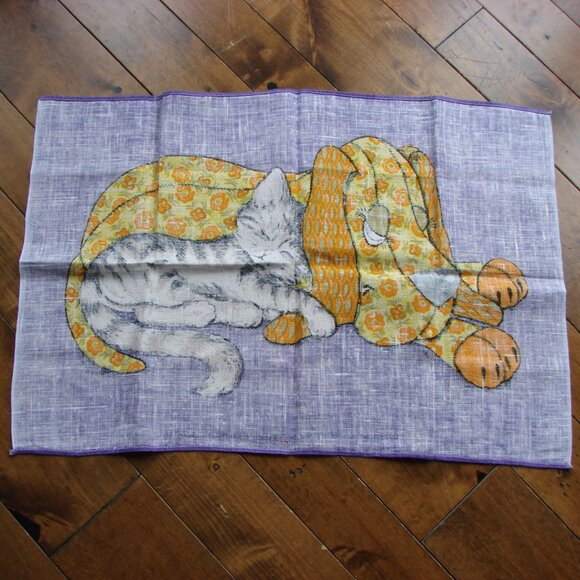 Vintage Linen Kitchen Tea Towel Chris Bash Calico Dog Cat NOS NEW OLD STOCK - Picture 5 of 5